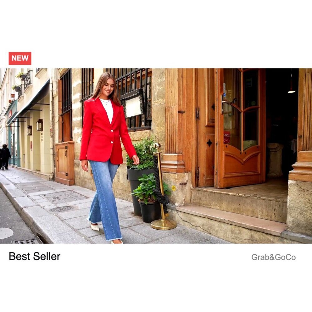 Classic Notch Lapel Blazer Elegant Business Casual Fitted Long Sleeve Open Front - Picture 6 of 7